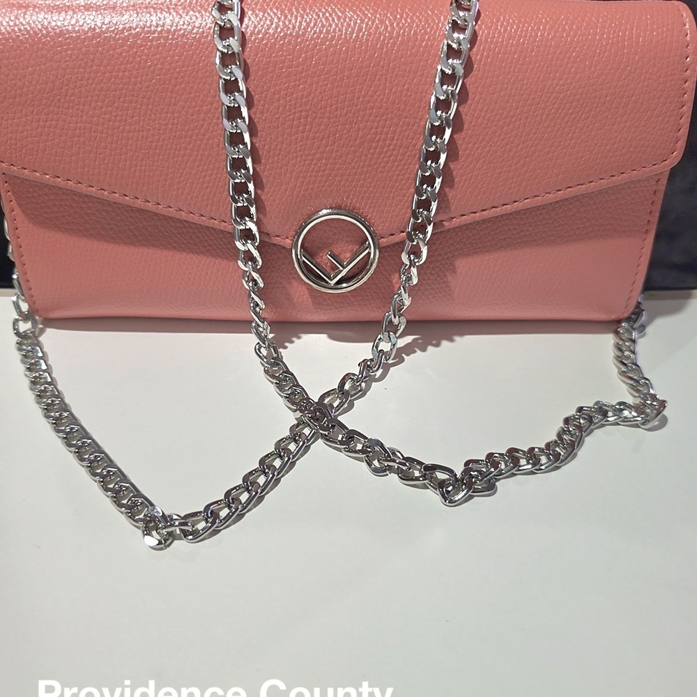 Fendi Pink Clutch with Silver Chain